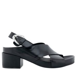 AEROSOLS Chrystie Women's Crisscross Block Heel Sandal in Black Leather SZ 8.5